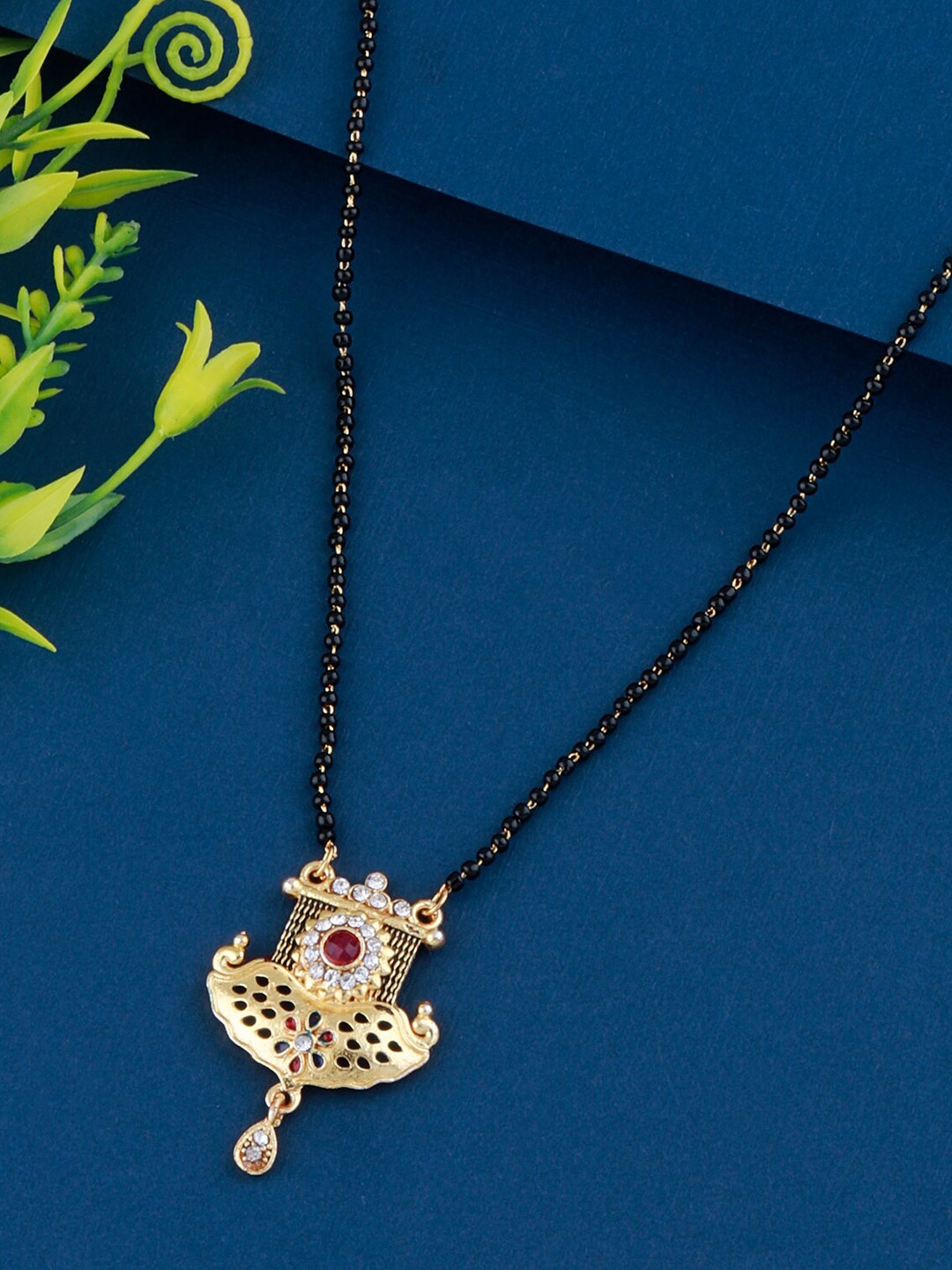 

Silver Shine Gold-Plated & Beaded & Stones-Studded Mangalsutra