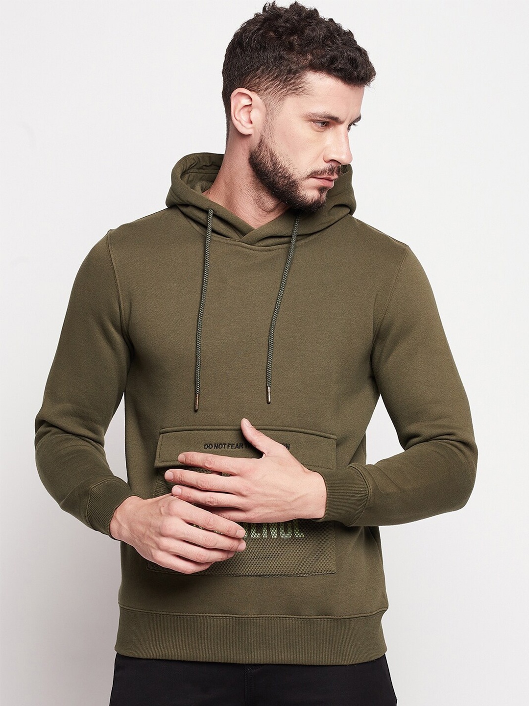 

CAMLA Men Green Hooded Sweatshirt, Olive