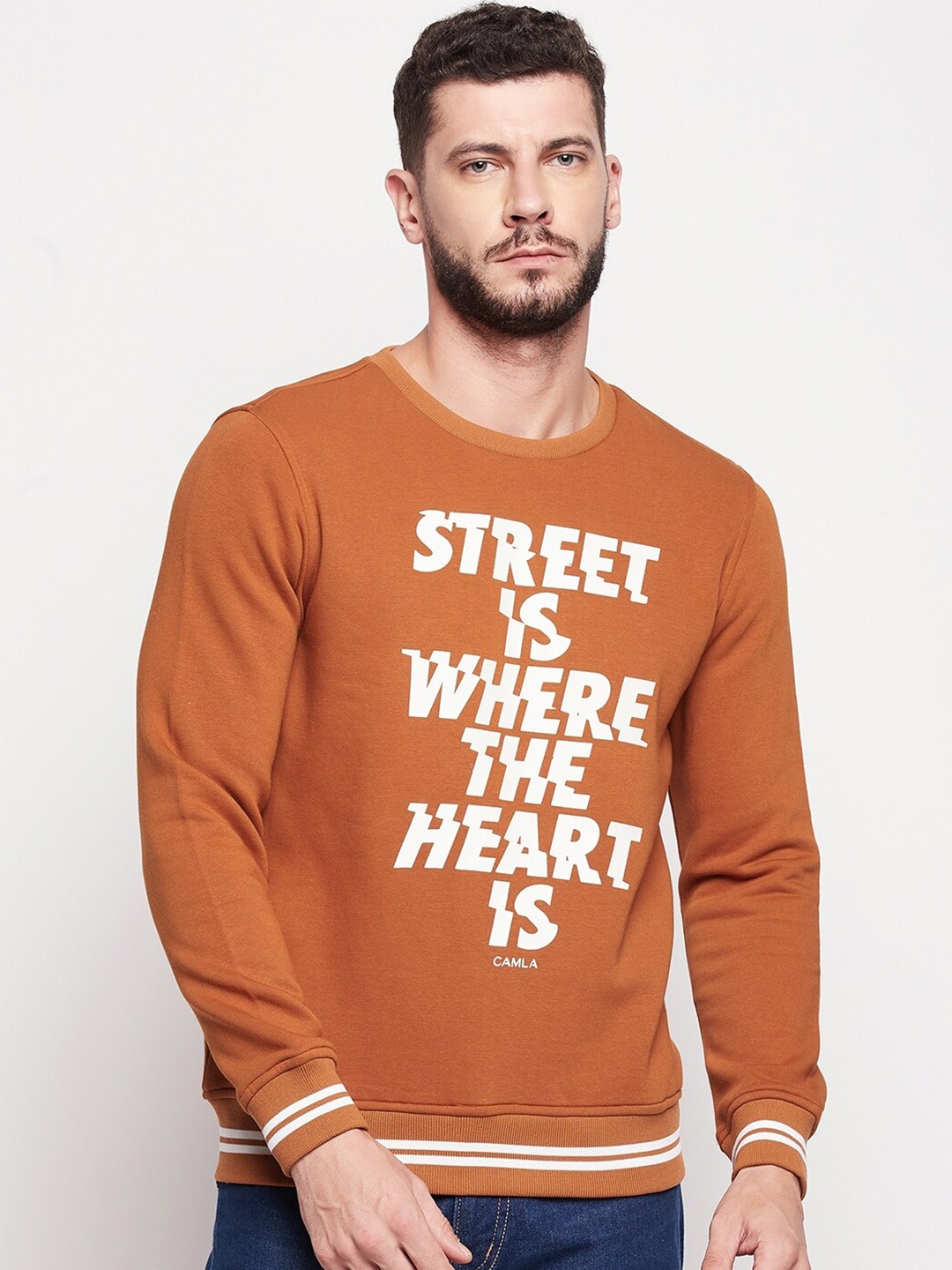 

CAMLA Men Printed Sweatshirt, Rust
