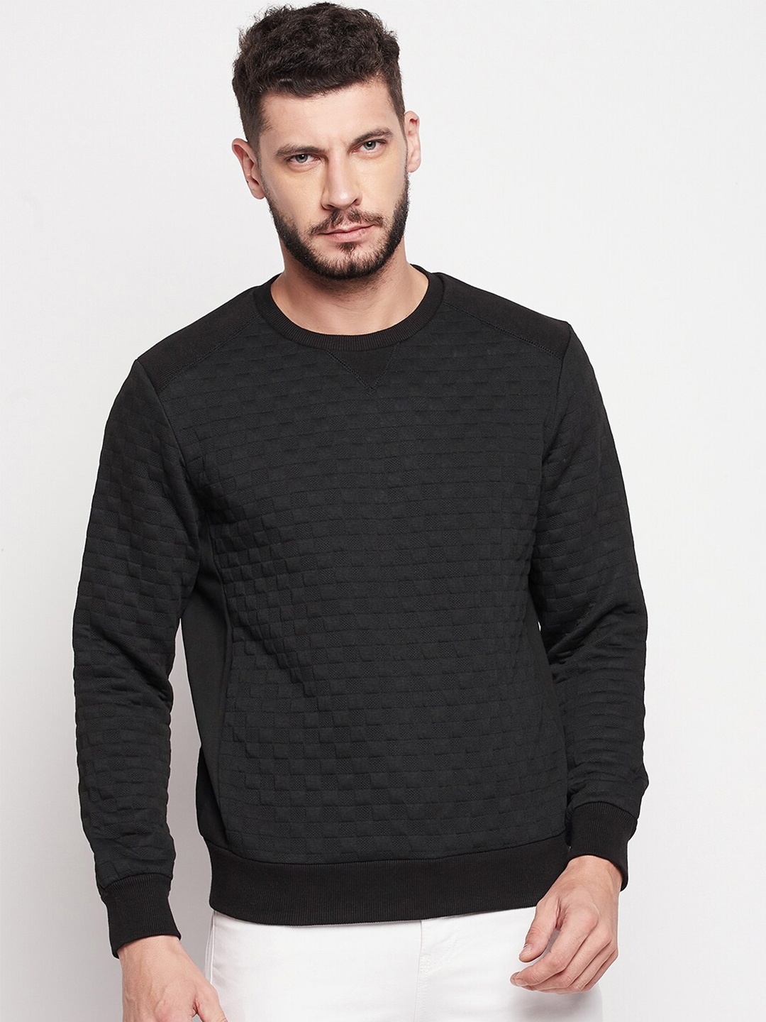 

CAMLA Men Black Striped Sweatshirt