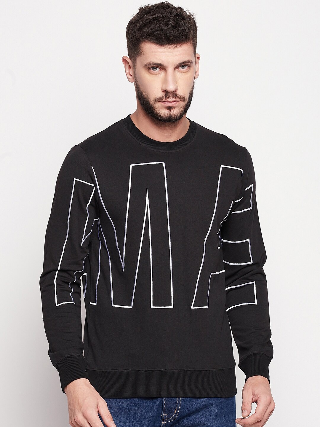 

CAMLA Men Typography Printed Sweatshirt, Black