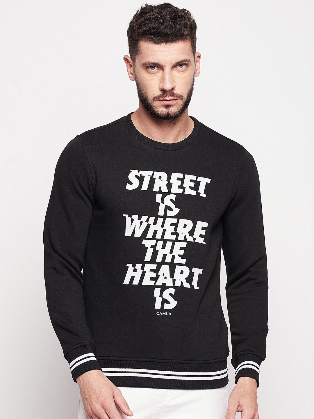 

CAMLA Men Typography Printed Sweatshirt, Black