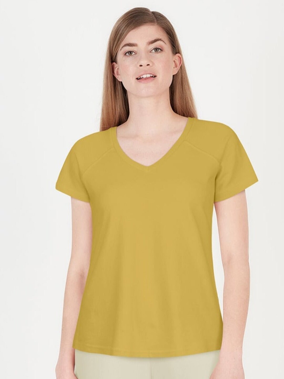 

Saltpetre Women Yellow V-Neck Organic Cotton T-shirt