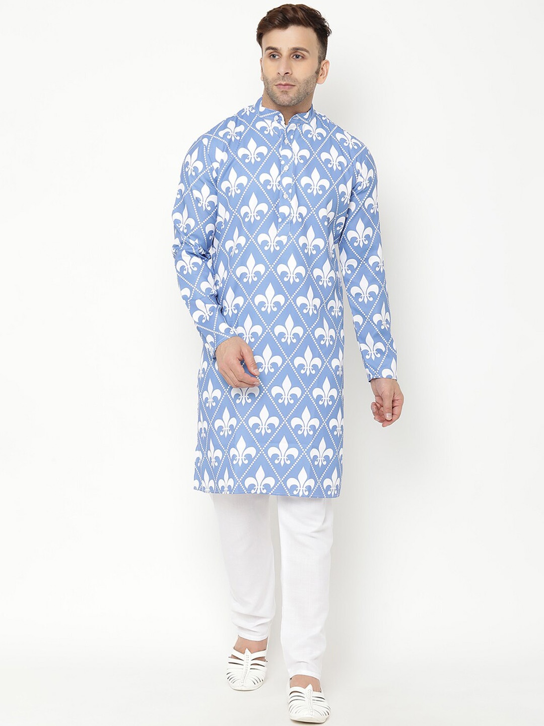 

Hangup Men Ethnic Motifs Printed Kurta with Trouser, Blue