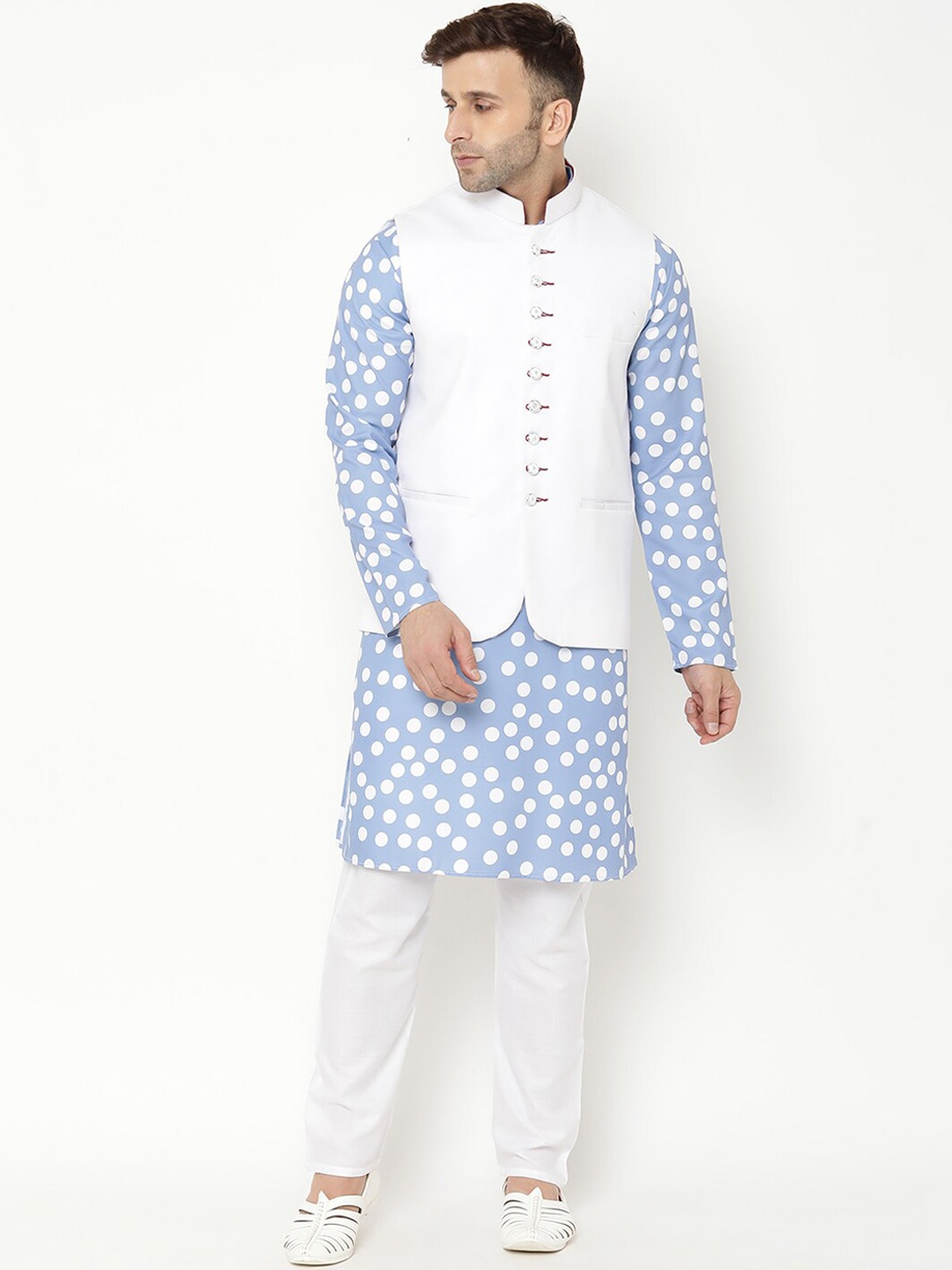 

Hangup Men Blue Printed Kurta with Pyjama & With Jacket