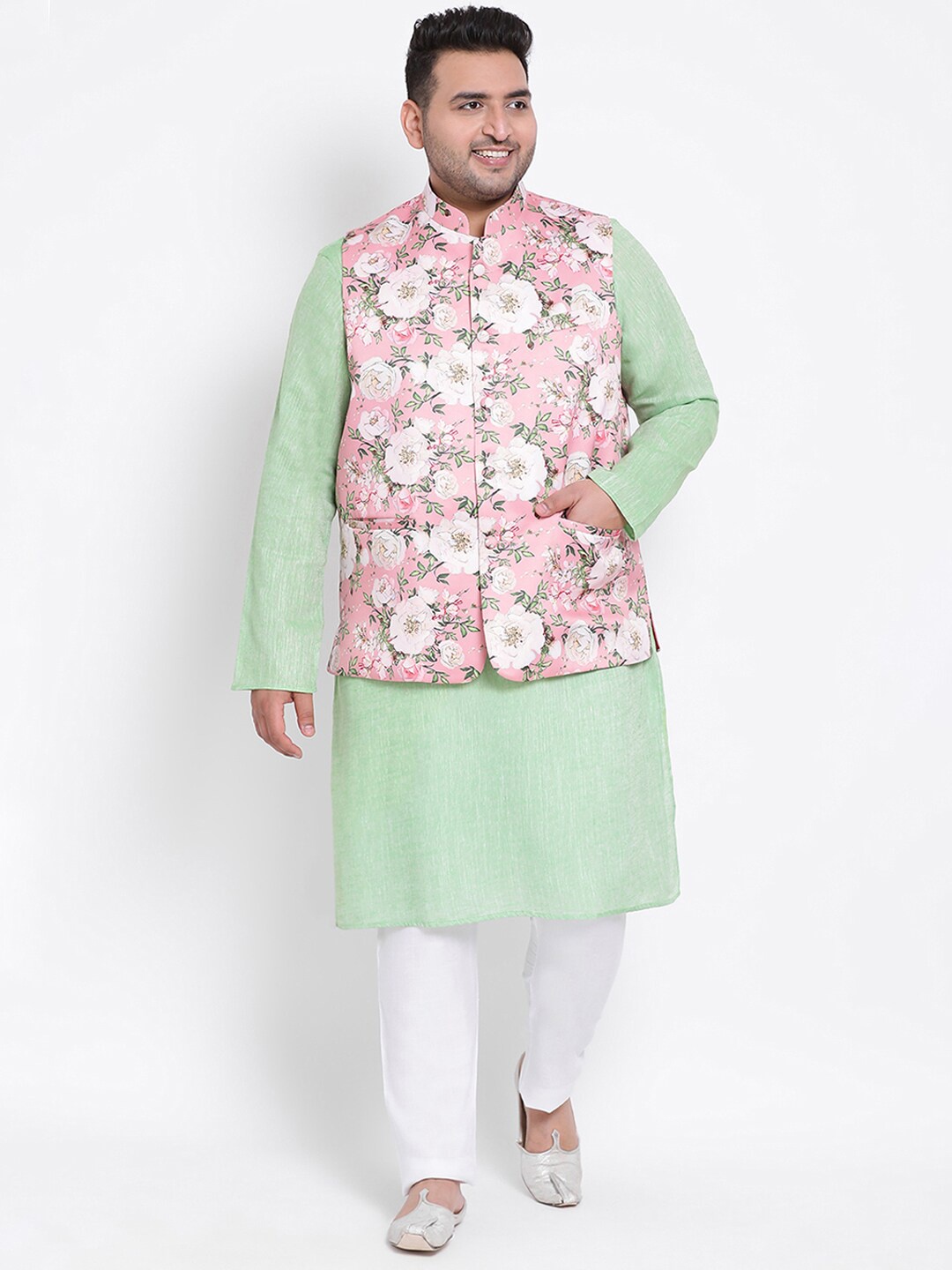 

Hangup Men Kurta with Churidar With Jacket, Sea green