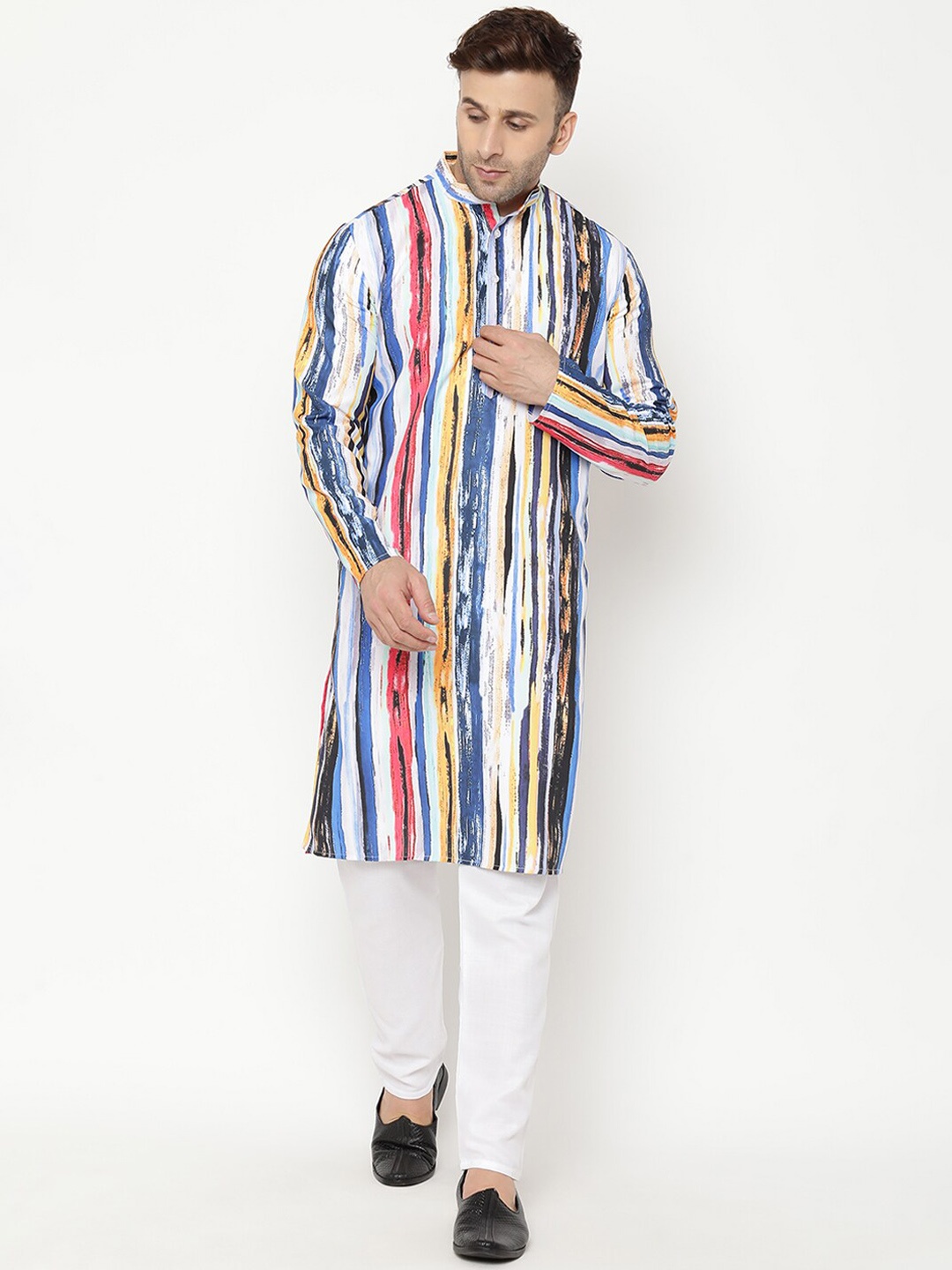 

Hangup Men Printed Kurta with Pyjamas, White