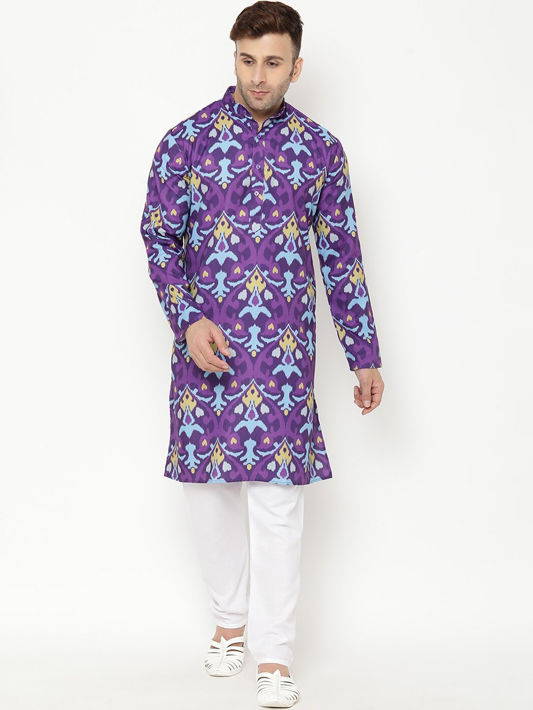 

Hangup Men Ethnic Motifs Printed Kurta with Churidar, Purple