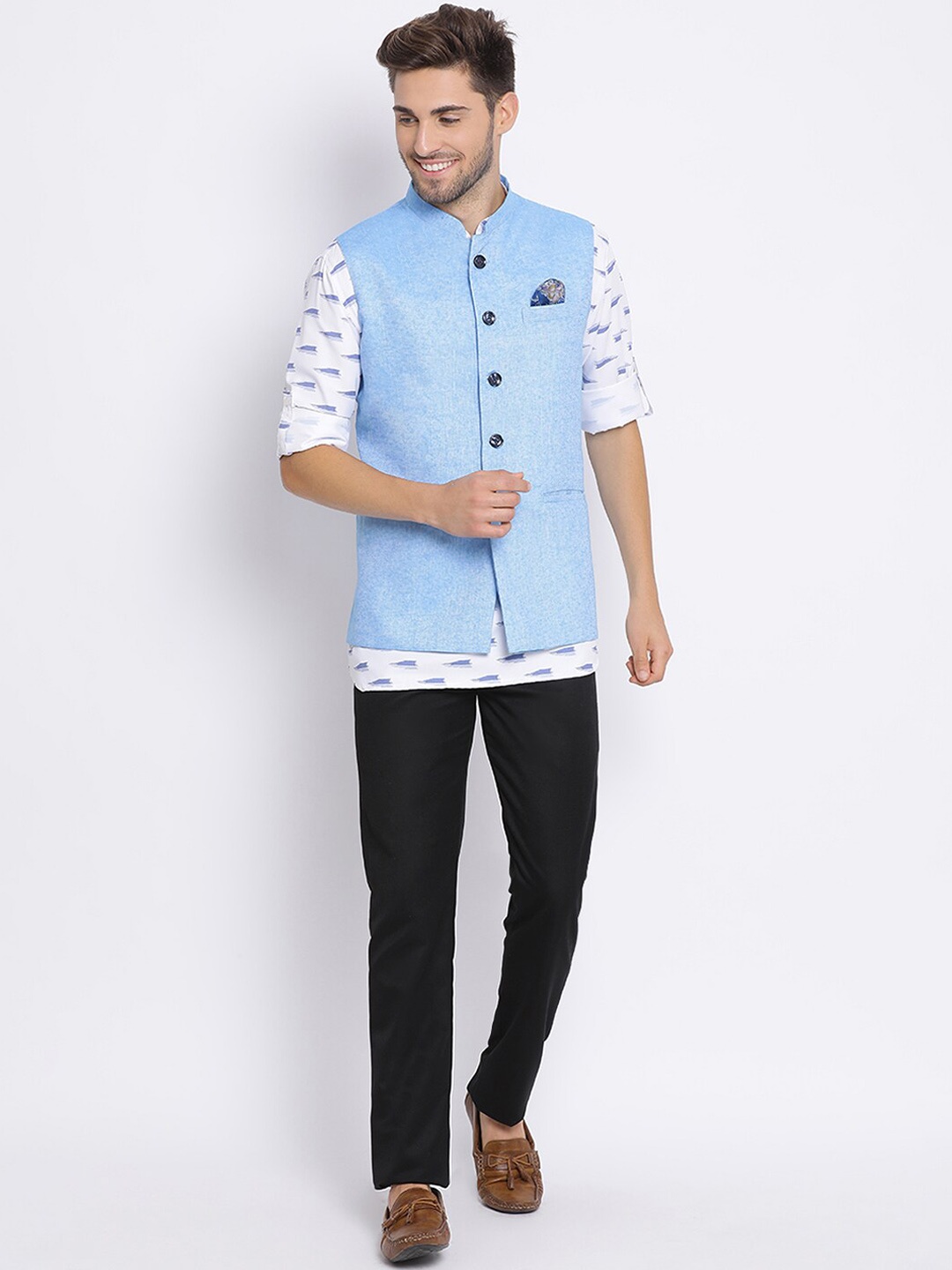 

Hangup Men Printed Kurta with Pyjamas, Blue