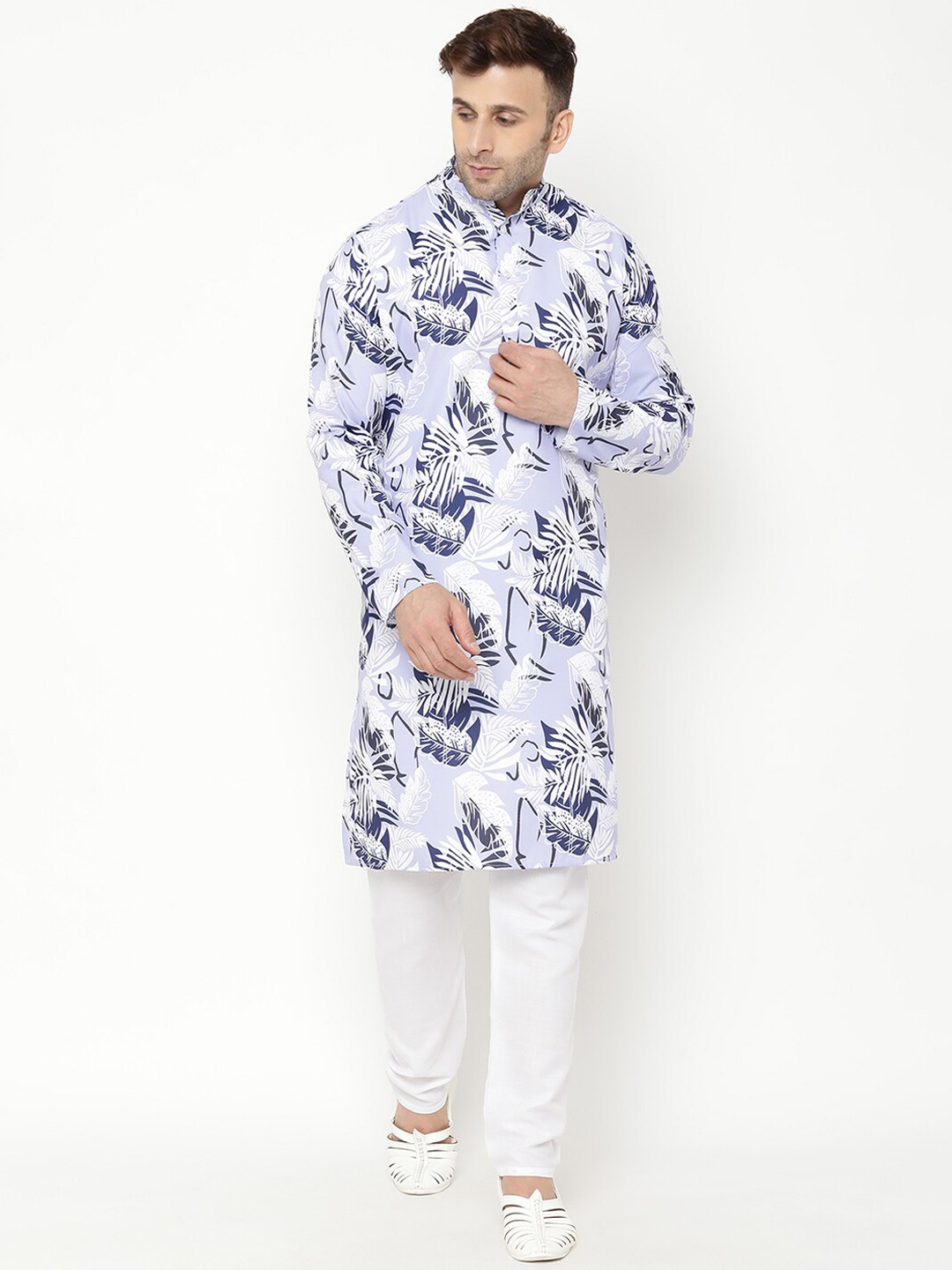 

Hangup Men Ethnic Motifs Printed Kurta with Pyjamas, Blue