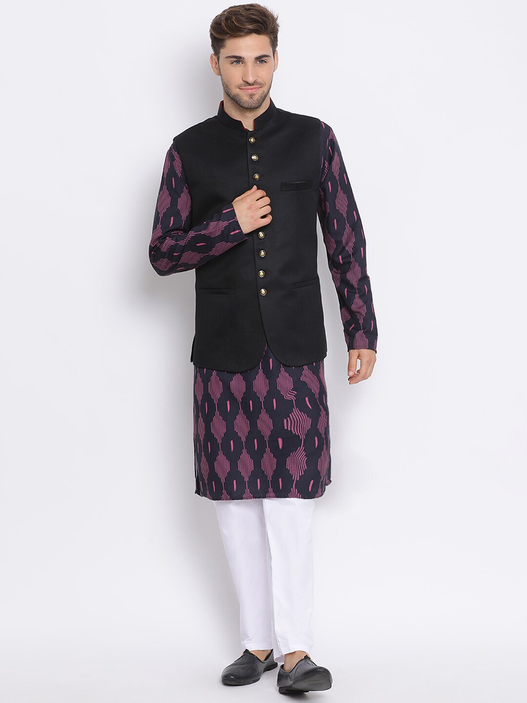 

Hangup Men Printed Kurta with Pyjamas, Black