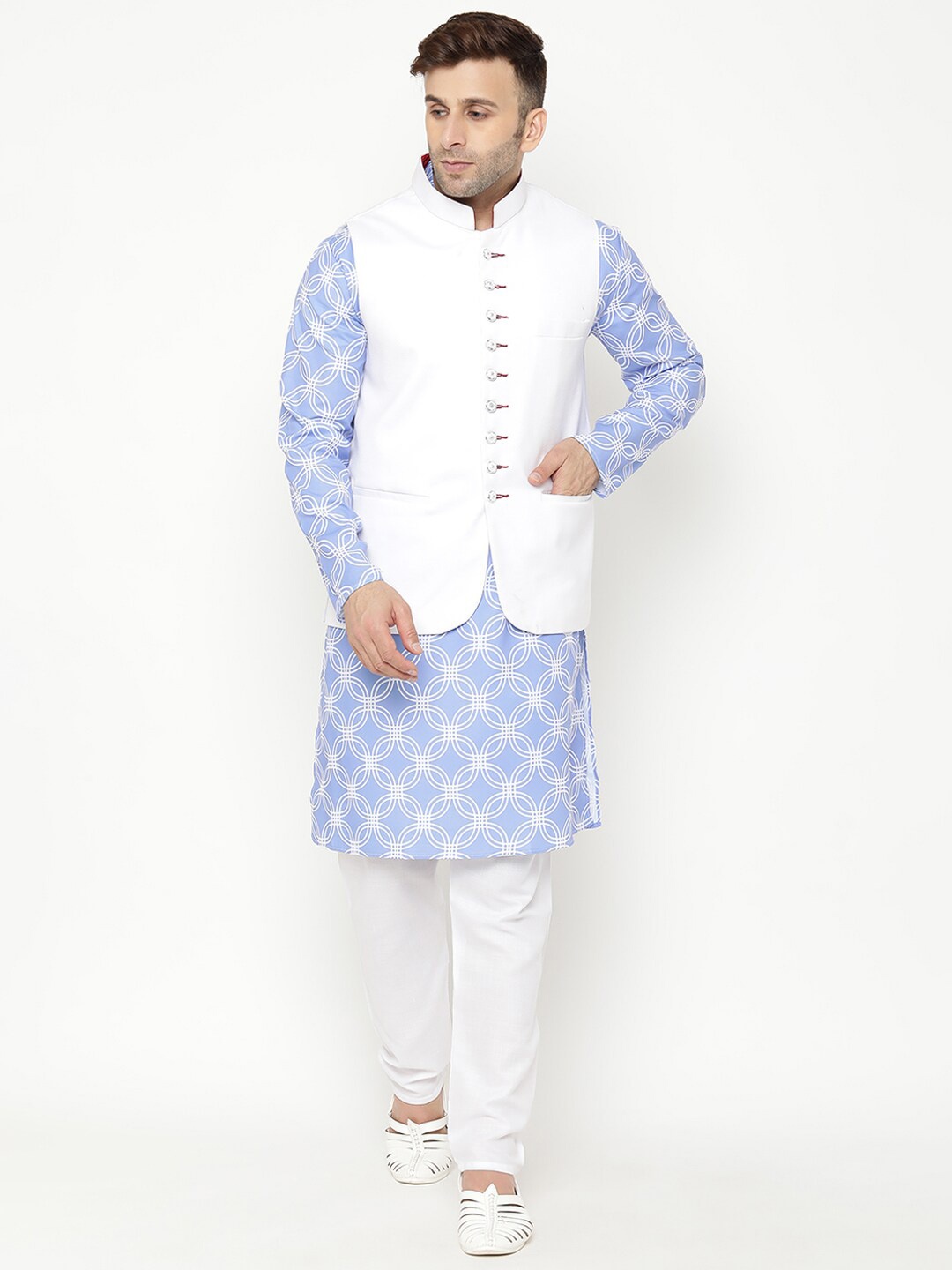 

Hangup Men Blue Printed Kurta with Pyjamas