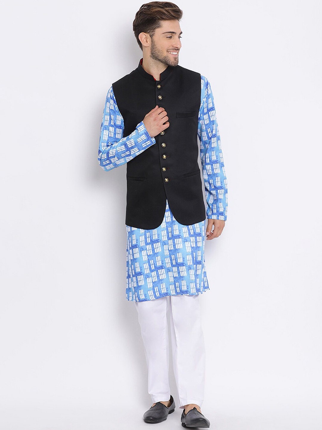 

Hangup Men Printed Kurta with Pyjamas, Black