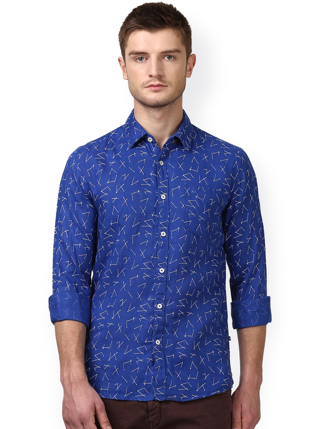 

Parx Men Blue Smart Slim Fit Printed Linen Casual Shirt