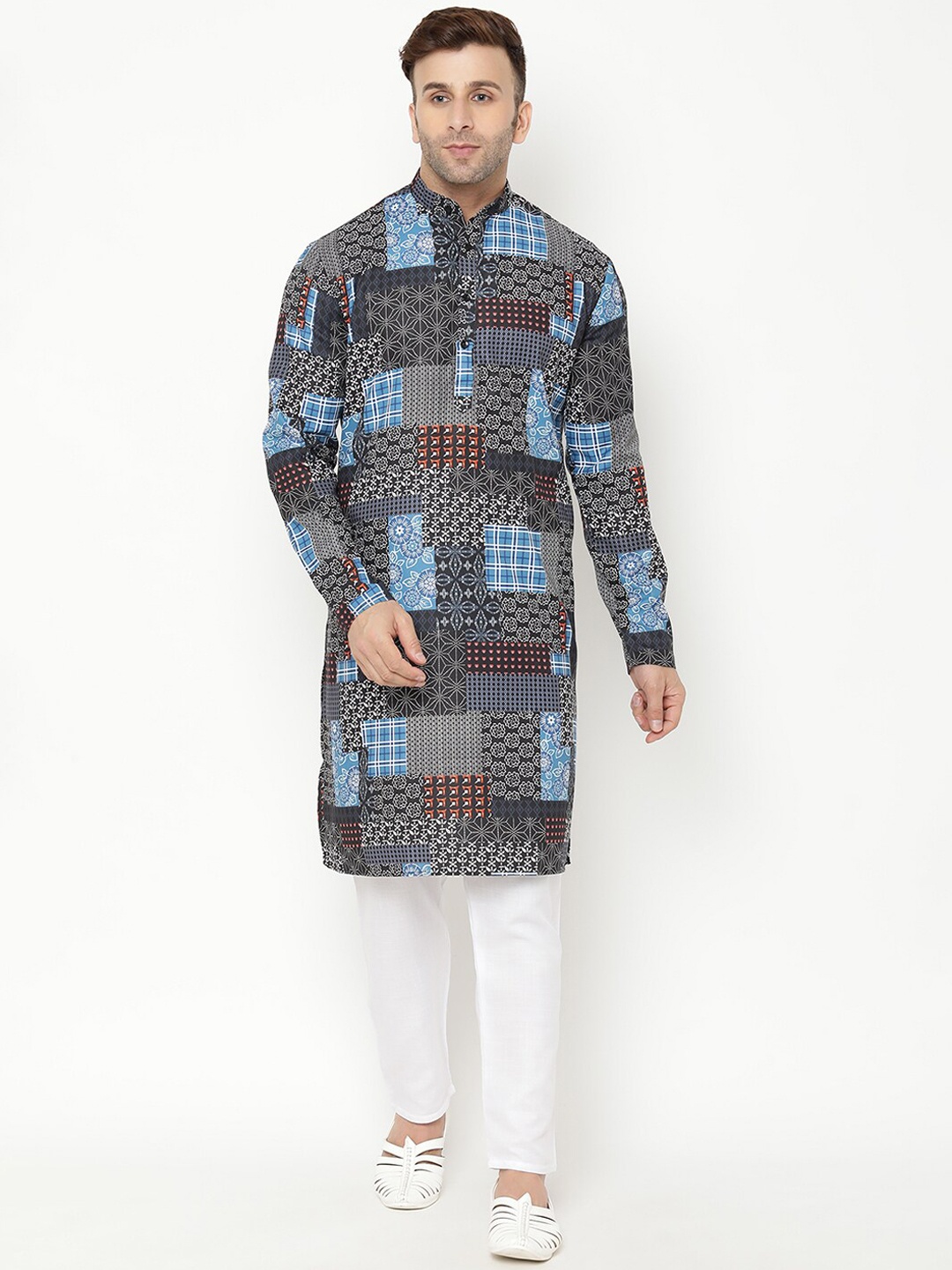 

Hangup Men Printed Kurta with Pyjamas, Black