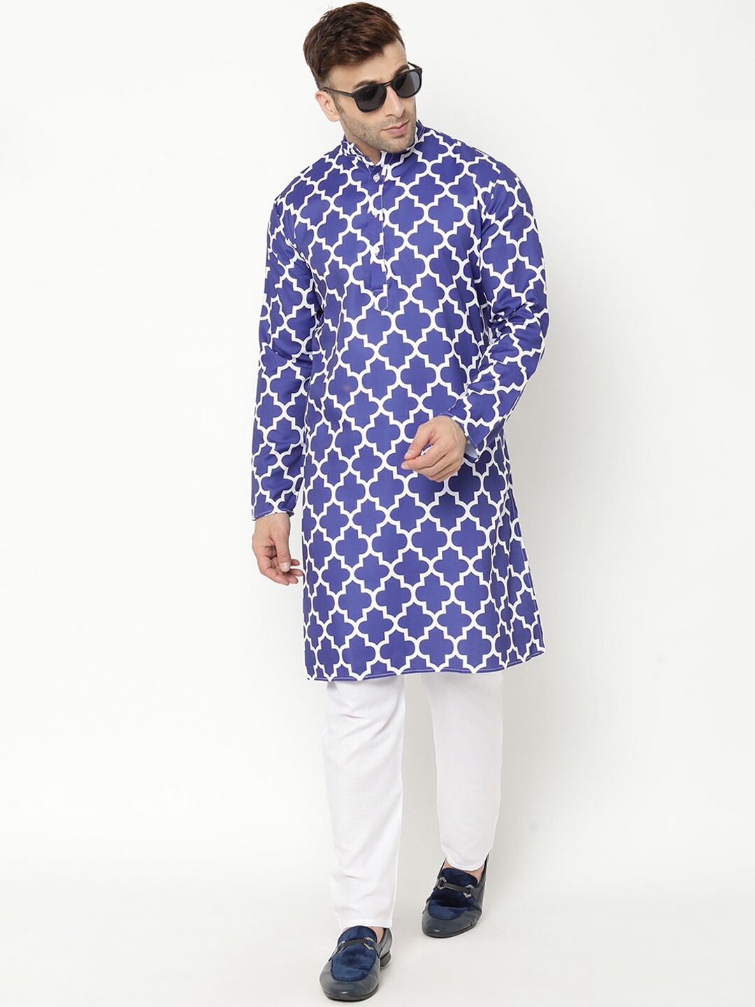 

Hangup Men Printed Kurta with Pyjamas, Blue