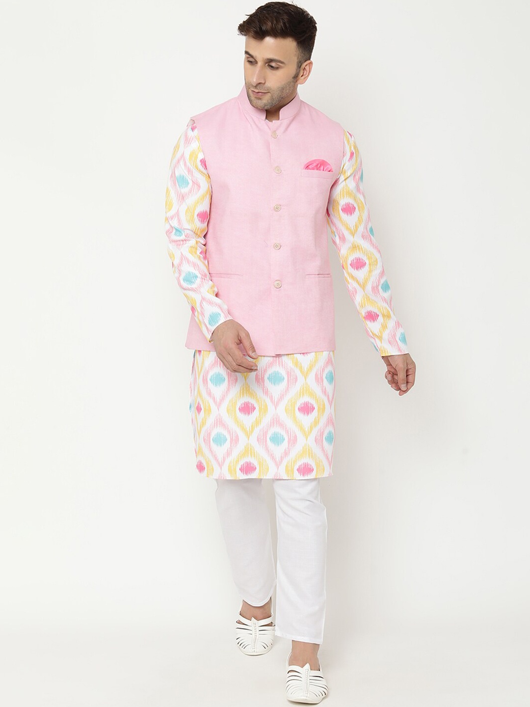 

Hangup Men Printed Kurta with Pyjamas, Yellow