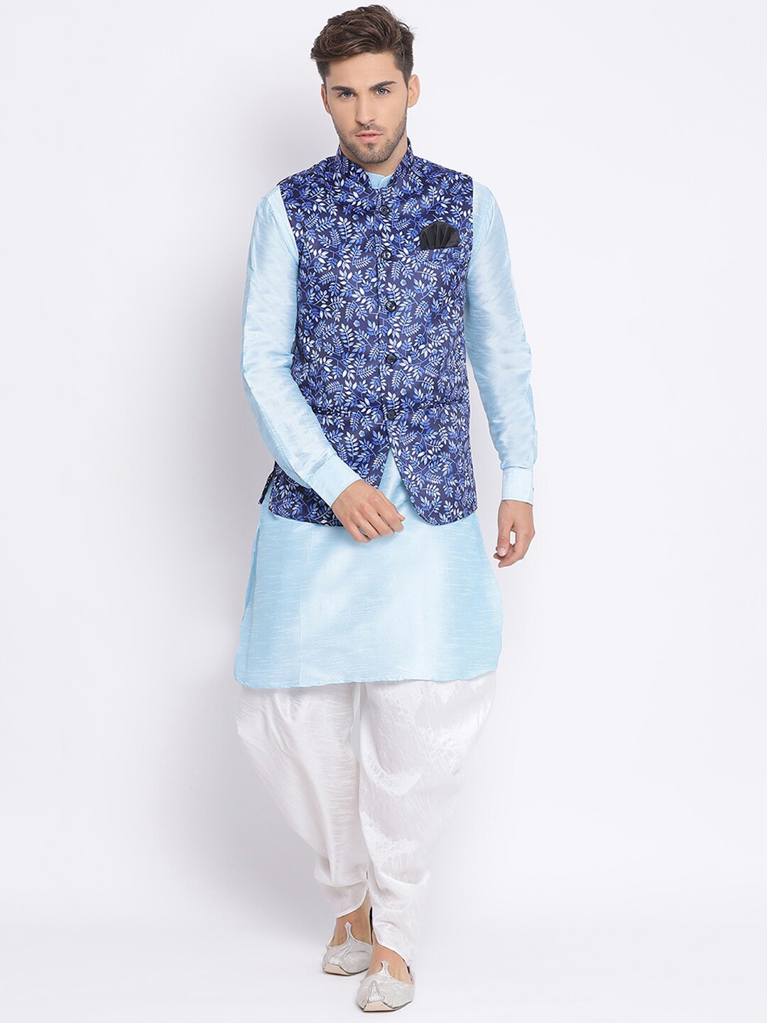 

Hangup Men Floral Printed Kurta with Pyjamas, Blue
