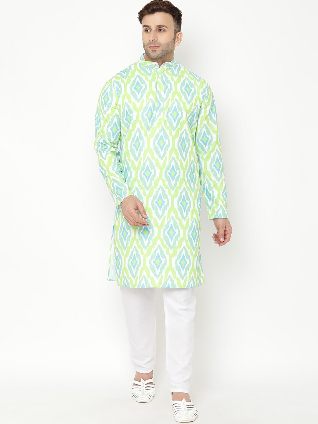 

Hangup Men Printed Kurta with Pyjamas, Green