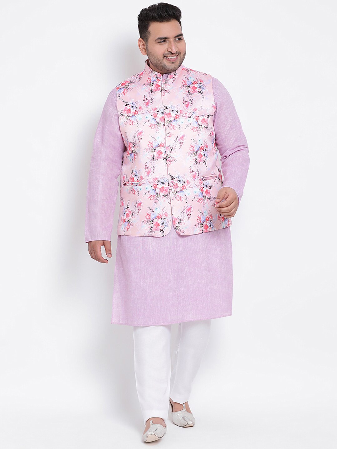 

Hangup Men Plus Size Kurta with Pyjamas & With Nehru Jacket, Purple