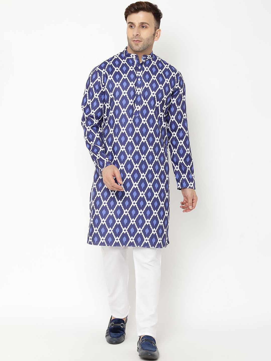 

Hangup Men Printed Kurta with Pyjamas, Navy blue