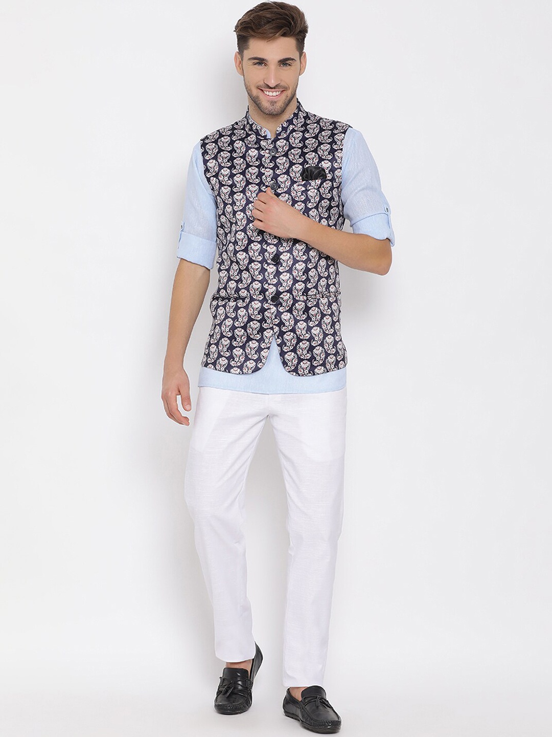 

Hangup Men Kurta with Pyjamas With Nehru Jacket, Blue