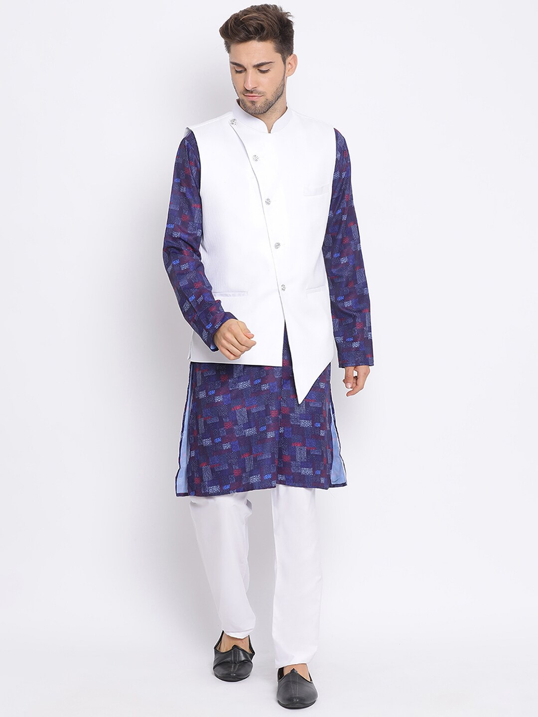 

Hangup Men Printed Kurta with Pyjamas, White