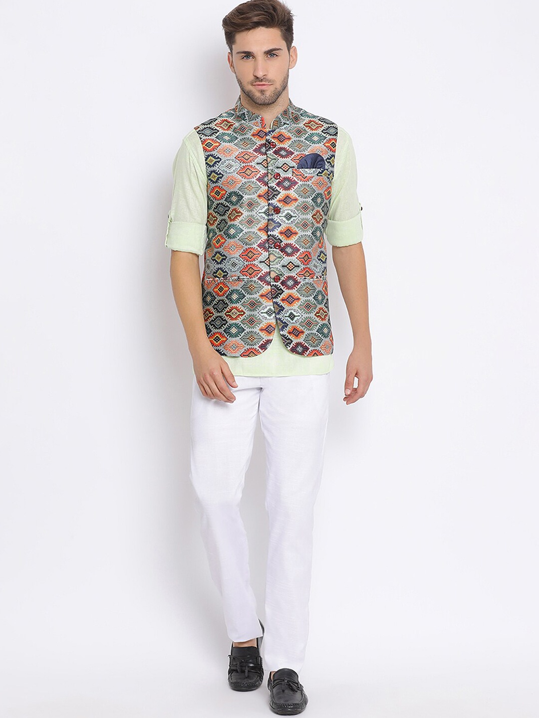 

Hangup Men Kurta with Pyjamas With Nehru Jacket, Green
