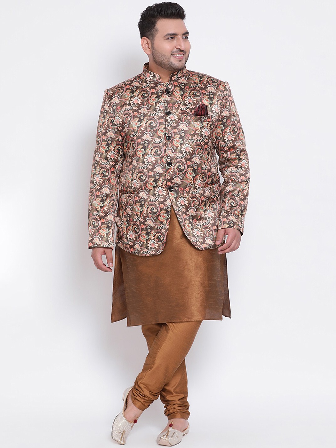 

Hangup Men Plus Size Kurta with Pyjamas & With Jacket, Brown