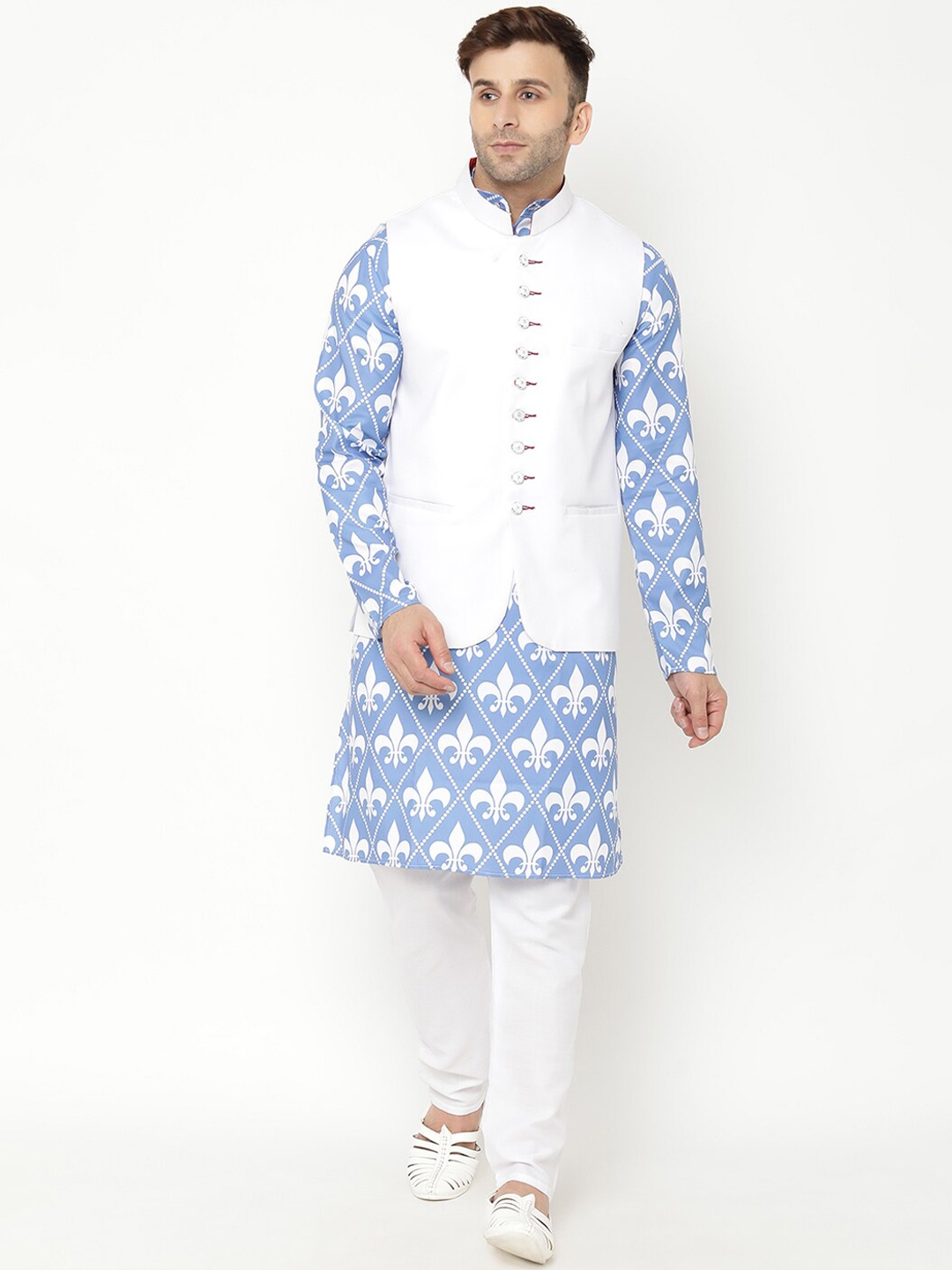 

Hangup Men Ethnic Motifs Printed Kurta with Pyjamas, Blue