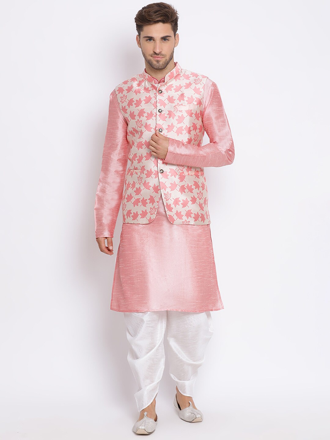 

Hangup Men Pink Floral Kurta with Harem Pants & Jacket