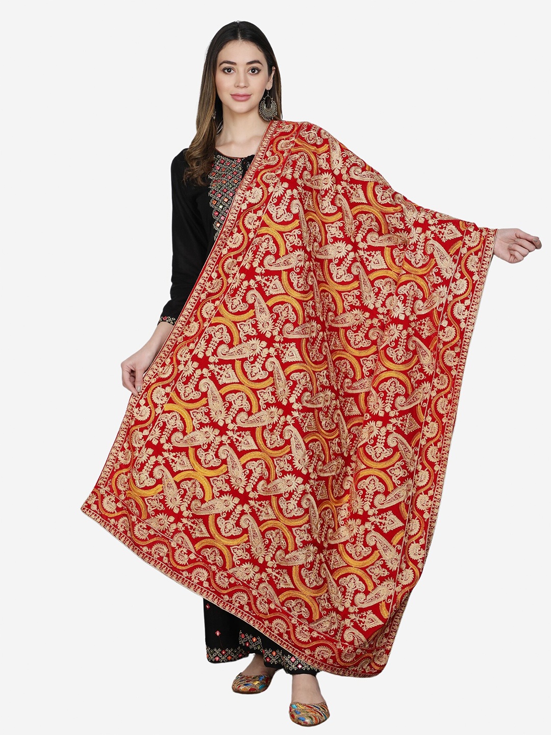 

Moda Chales Red & Gold-Toned Embroidered Velvet Dupatta