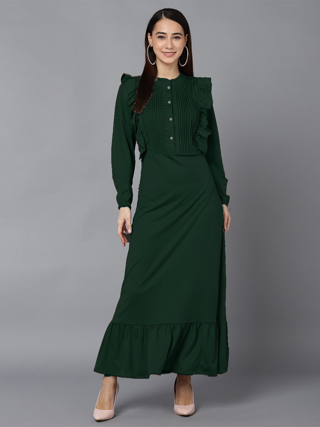 

shashvi Women Green Solid Pleated Maxi Dress