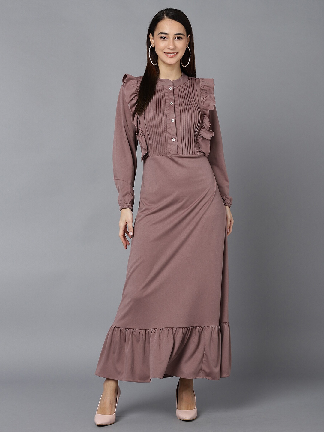 

shashvi Women Pink Solid Pleated Maxi Dress