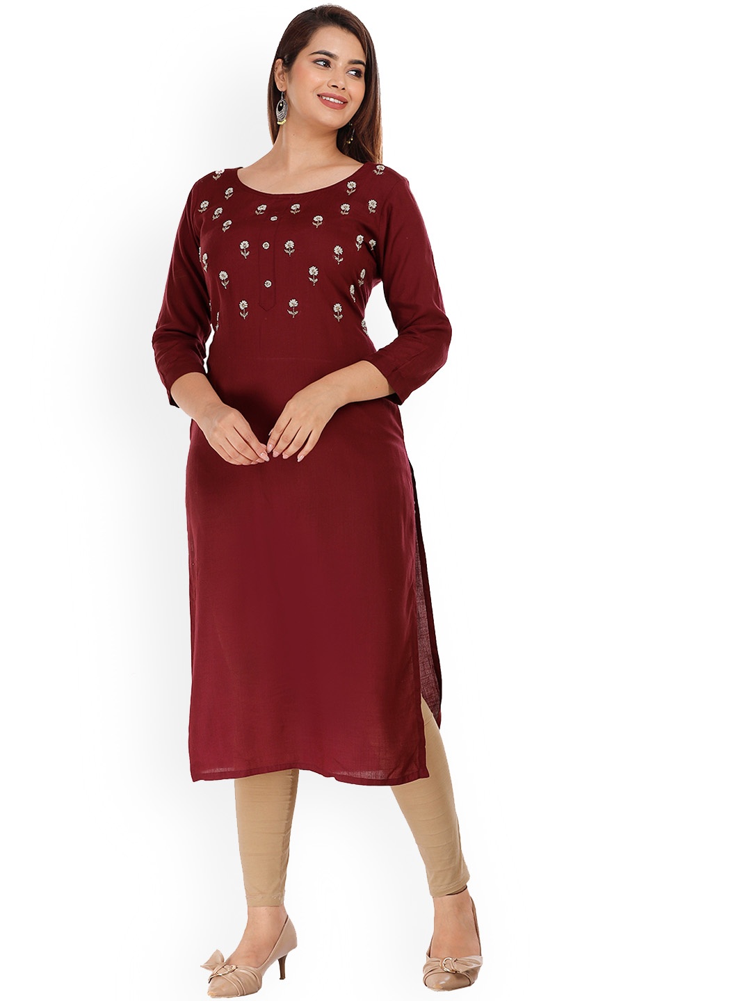 

KALINI Women Floral Embroidered Thread Work Kurta, Maroon