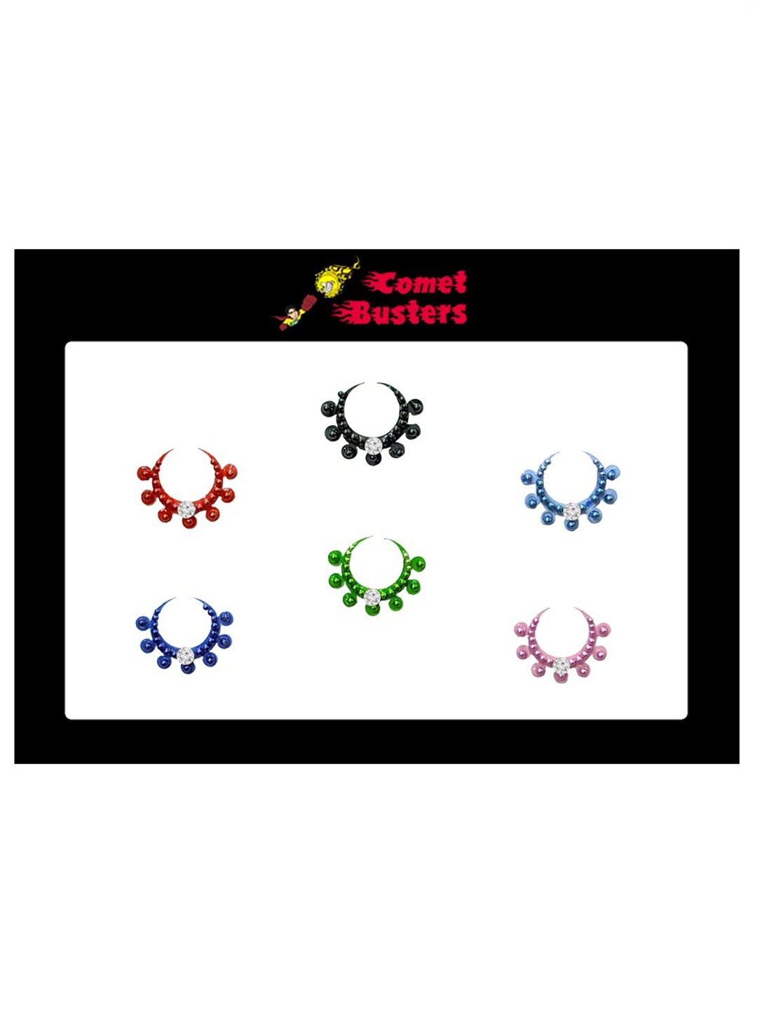 

Comet Busters 6 Pcs Embellished Reusable Designer Bindis - Multicoloured, Multi