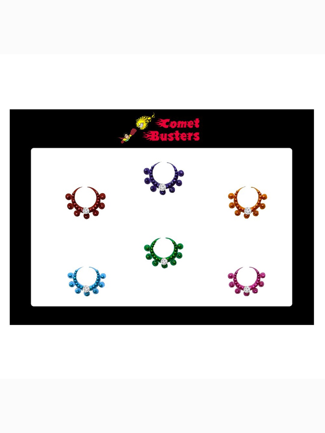 

Comet Busters 6 Pcs Embellished Reusable Designer Bindis - Multicoloured, Multi