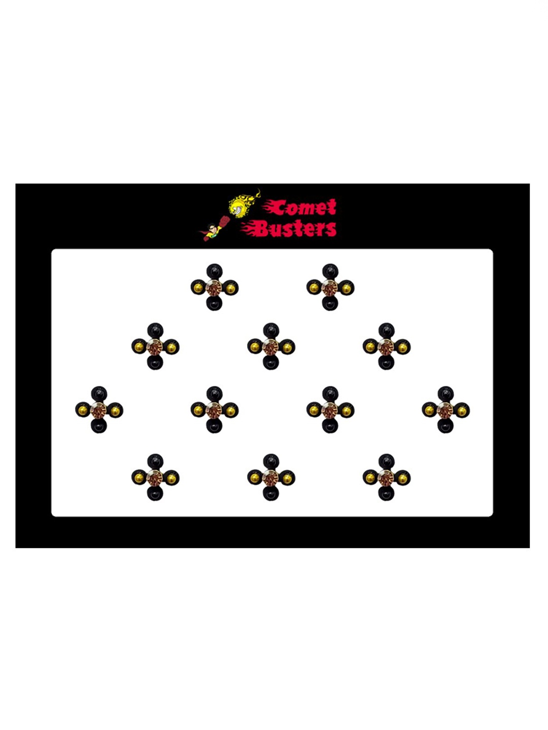 

Comet Busters 12 Pcs Embellished Reusable Designer Bindis - Black & Gold-Toned