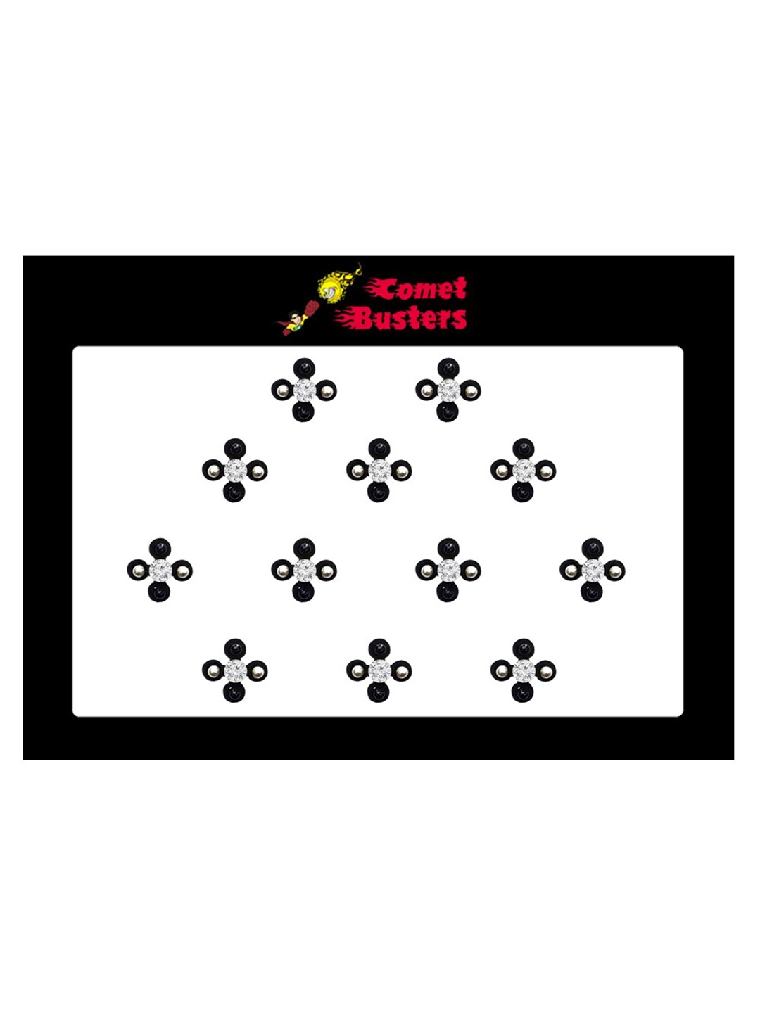 

Comet Busters 12 Pcs Embellished Reusable Designer Bindis - Black