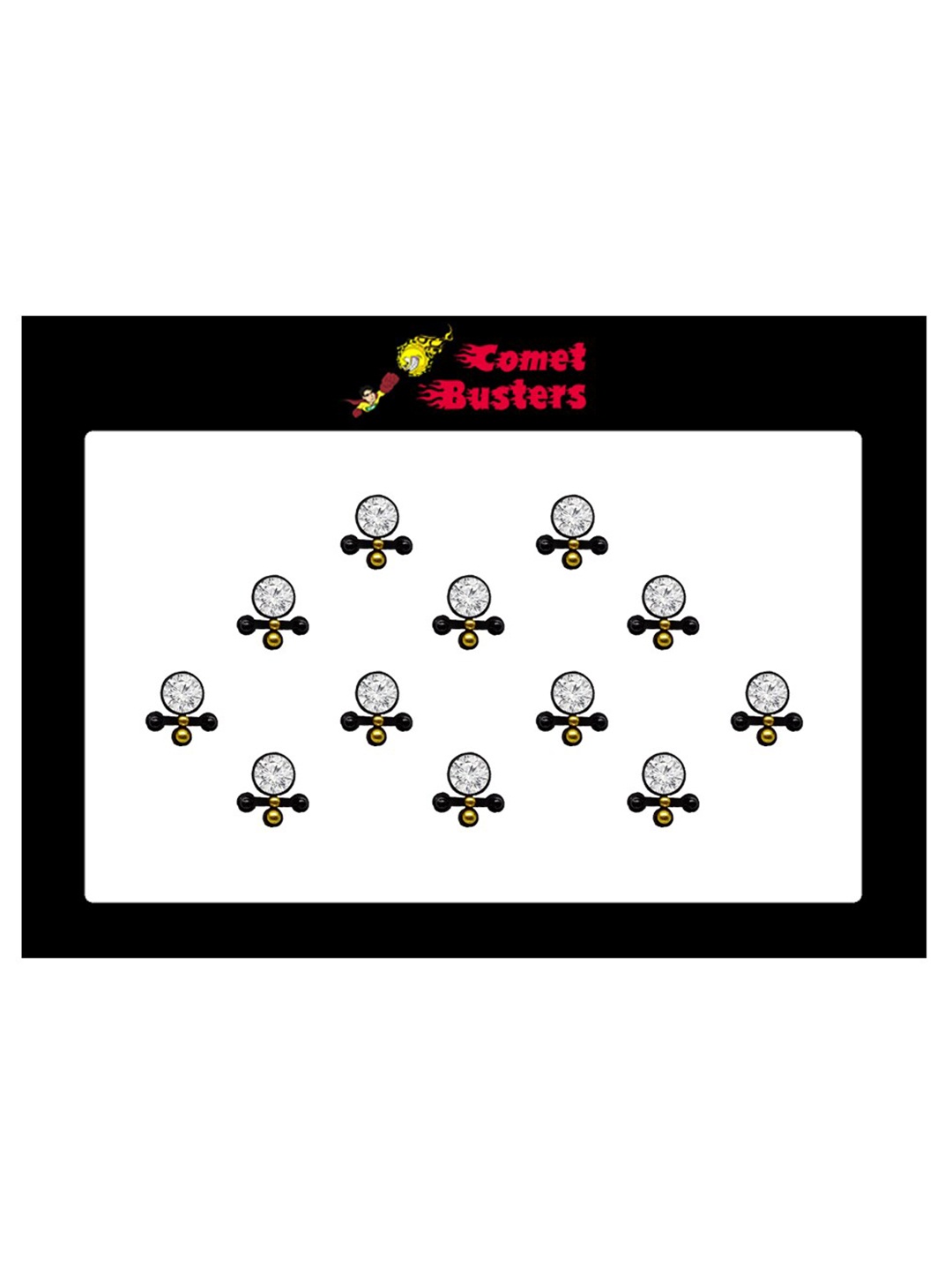 

Comet Busters 12 Pcs Embellished Reusable Designer Bindis - Black & Gold-Toned