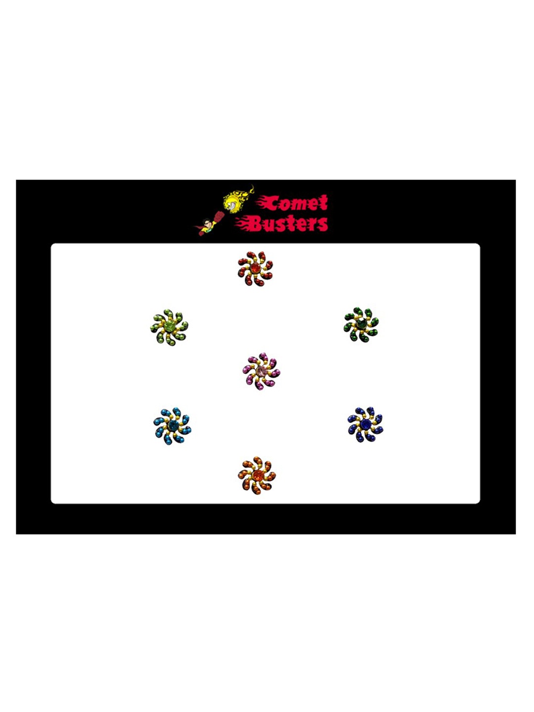 Comet Busters 7 Pcs Embellished Reusable Designer Bindis - Multicoloured, Multi
