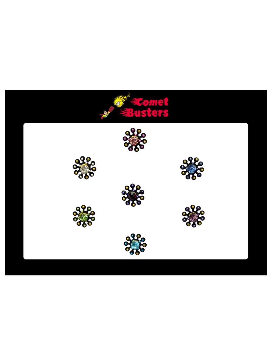 

Comet Busters 7 Pcs Embellished Reusable Designer Bindis - Multicoloured, Multi