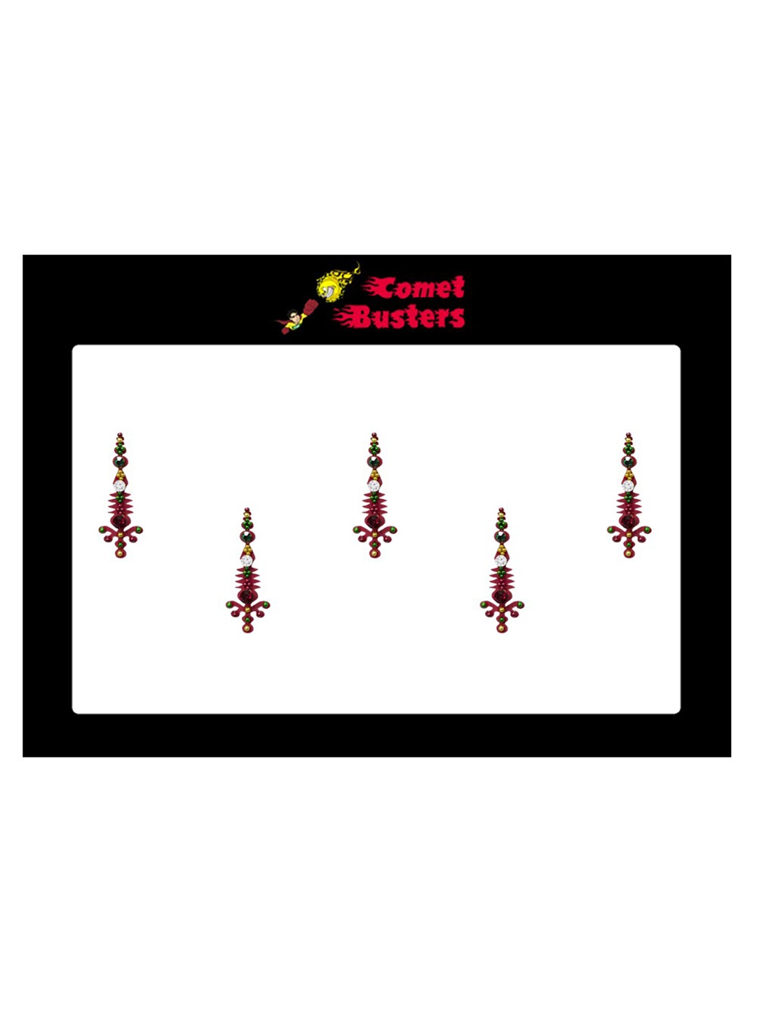 

Comet Busters 5 Pcs Embellished Reusable Designer Bindis - Maroon & Green