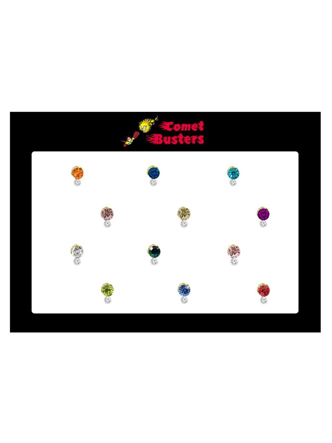 

Comet Busters 12 Pcs Embellished Reusable Designer Bindis - Multicoloured, Multi