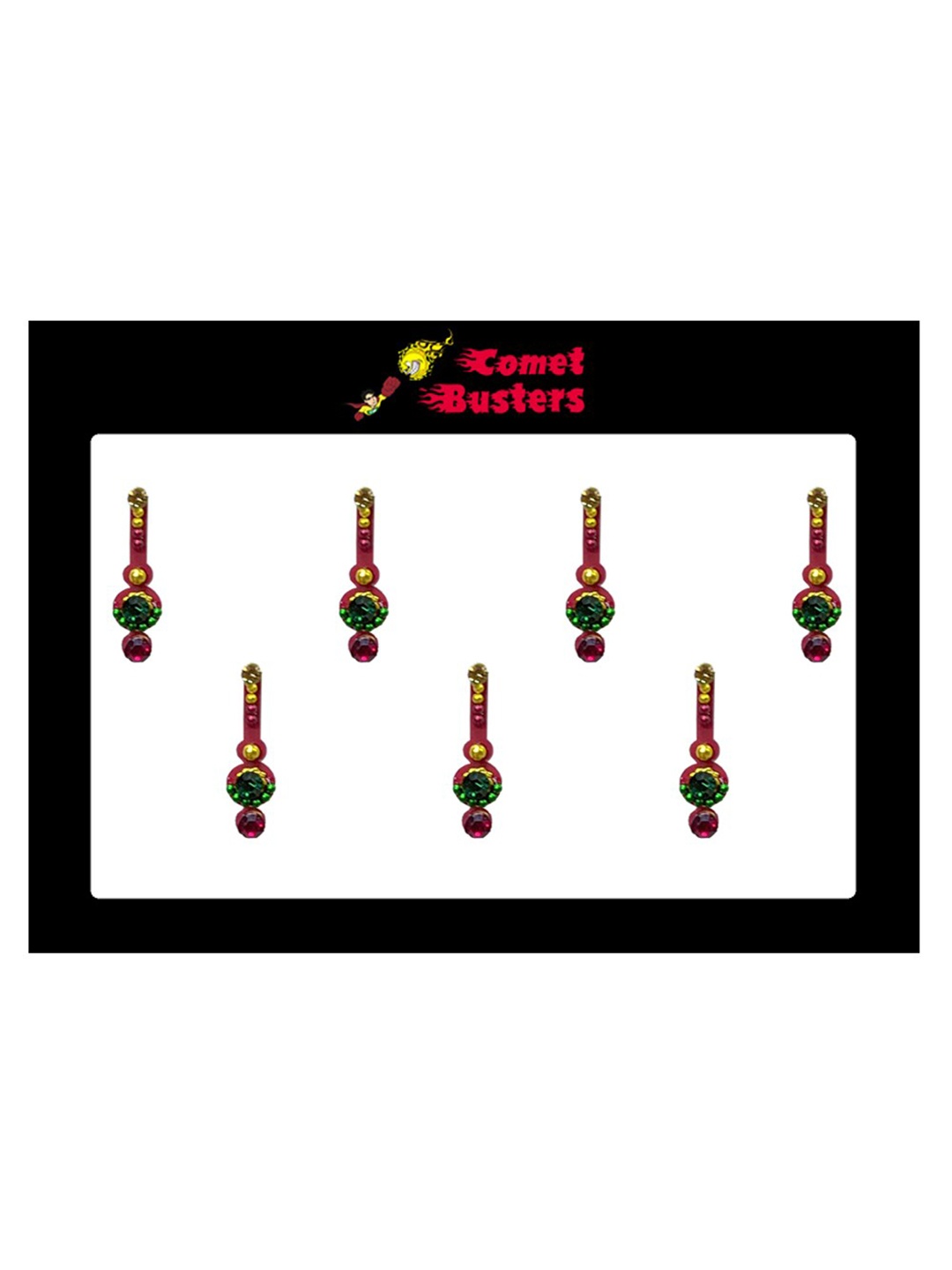 

Comet Busters 6 Pcs Embellished Reusable Designer Bindis - Magenta & Green