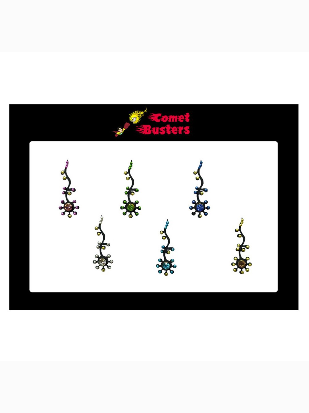 

Comet Busters 6 Pcs Embellished Reusable Designer Bindis - Multicoloured, Multi