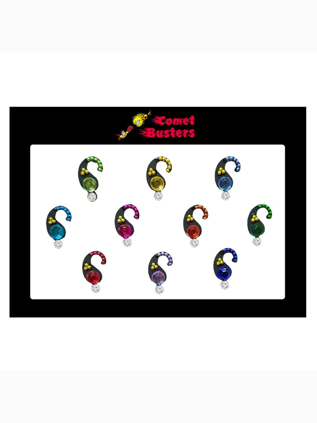 

Comet Busters 10 Pcs Embellished Reusable Paisley Designer Bindis - Multicoloured, Multi