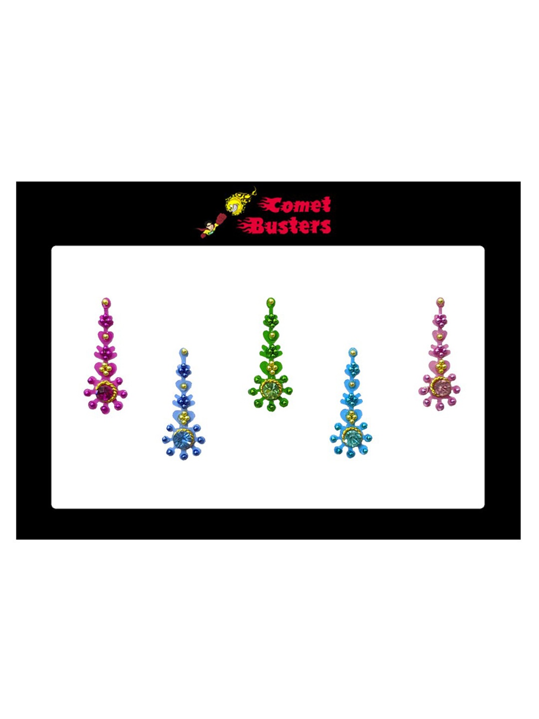 

Comet Busters 5 Pcs Embellished Reusable Designer Bindis - Multicoloured, Multi