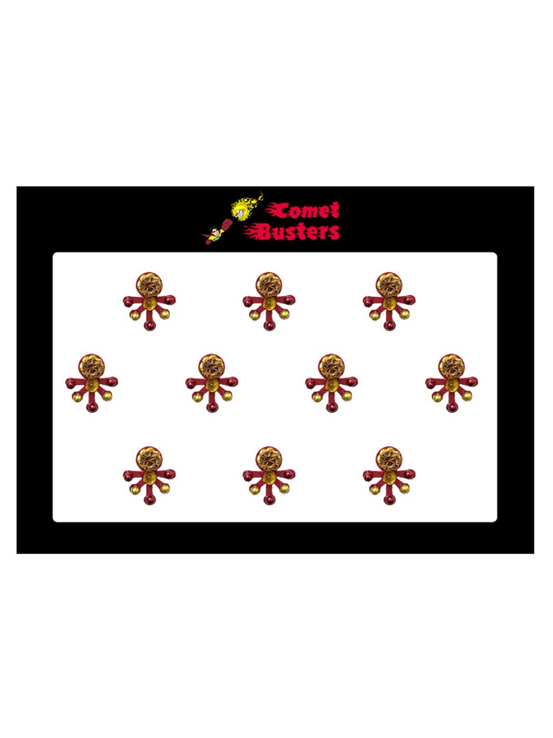 

Comet Busters 10 Pcs Embellished Reusable Designer Bindis - Maroon
