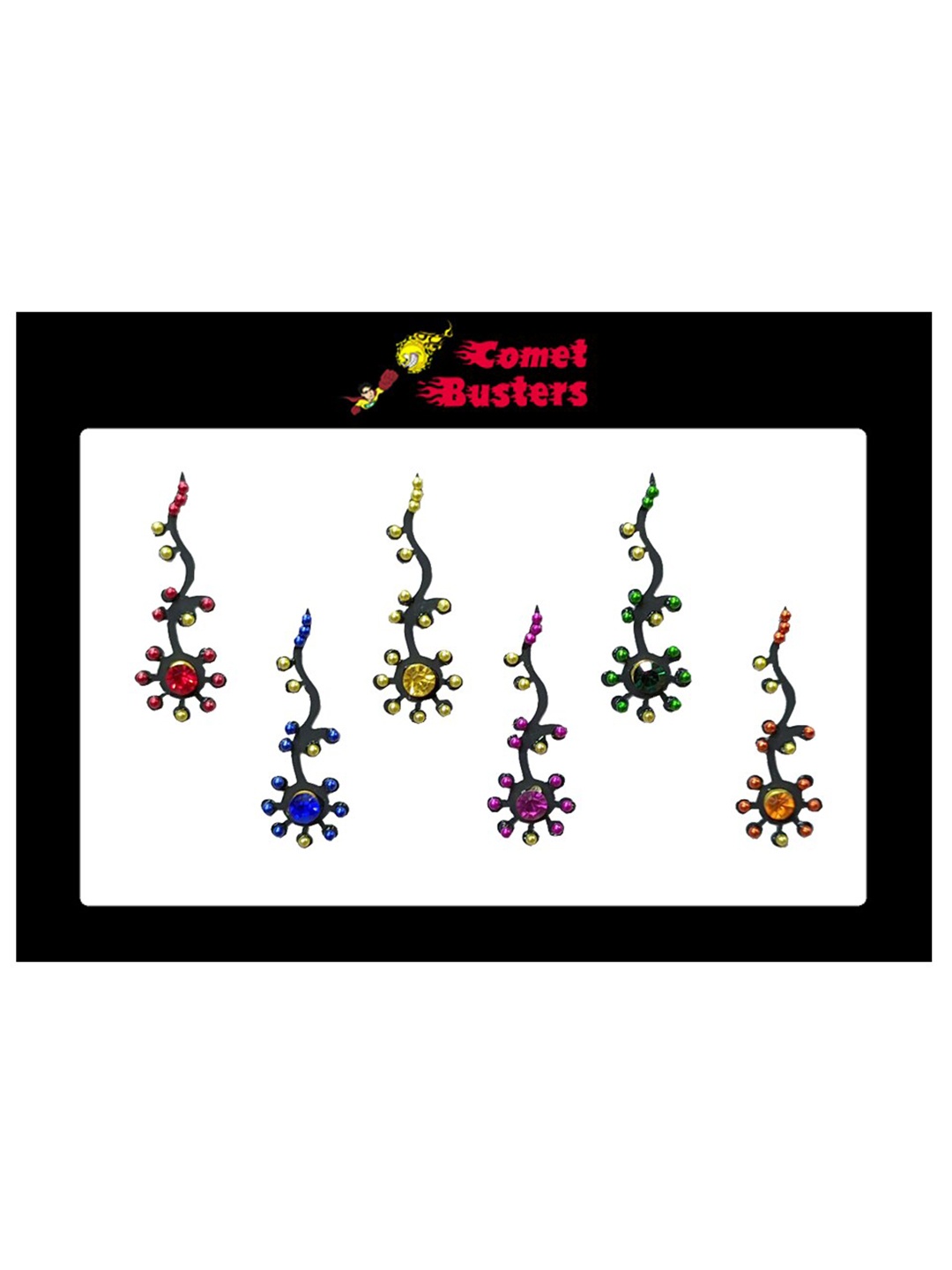 

Comet Busters 6 Pcs Embellished Reusable Designer Bindis - Multicoloured, Multi